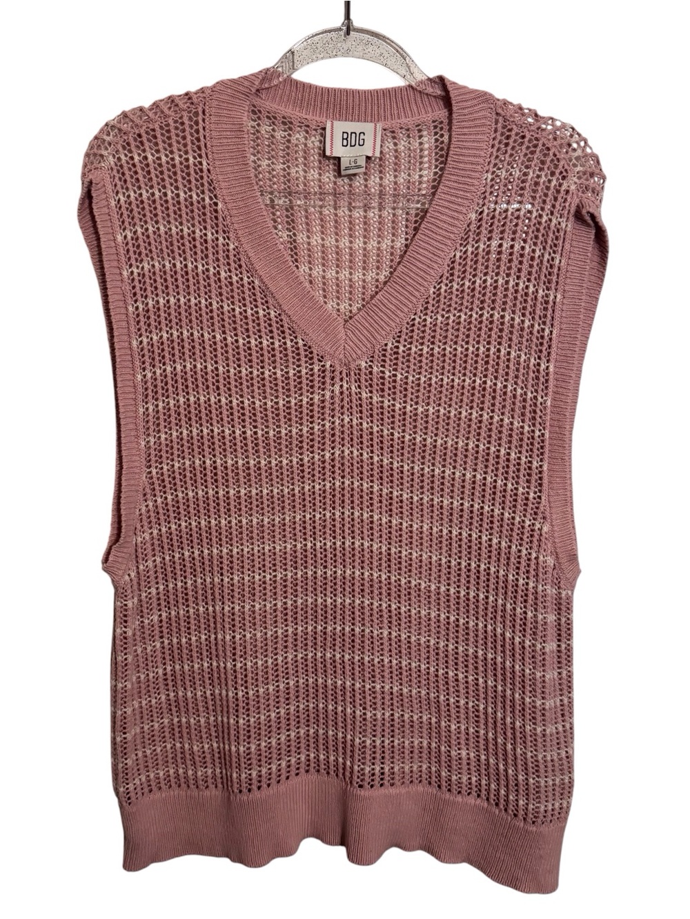 BDG UO Size Large Pink Open Knit Sleeveless Top Stretch Streetwear Academia
